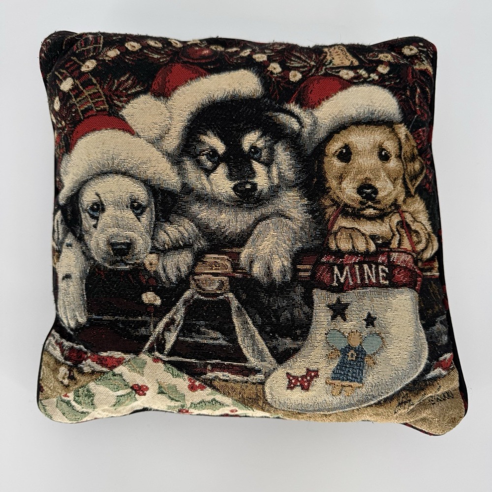 Jenny Newland Christmas Santa Puppy Pillow Husky Dalmatian‎ Spaniel Tapestry